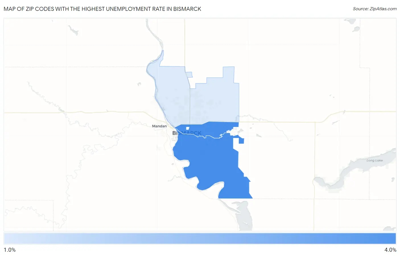 Zip Codes with the Highest Unemployment Rate in Bismarck Map