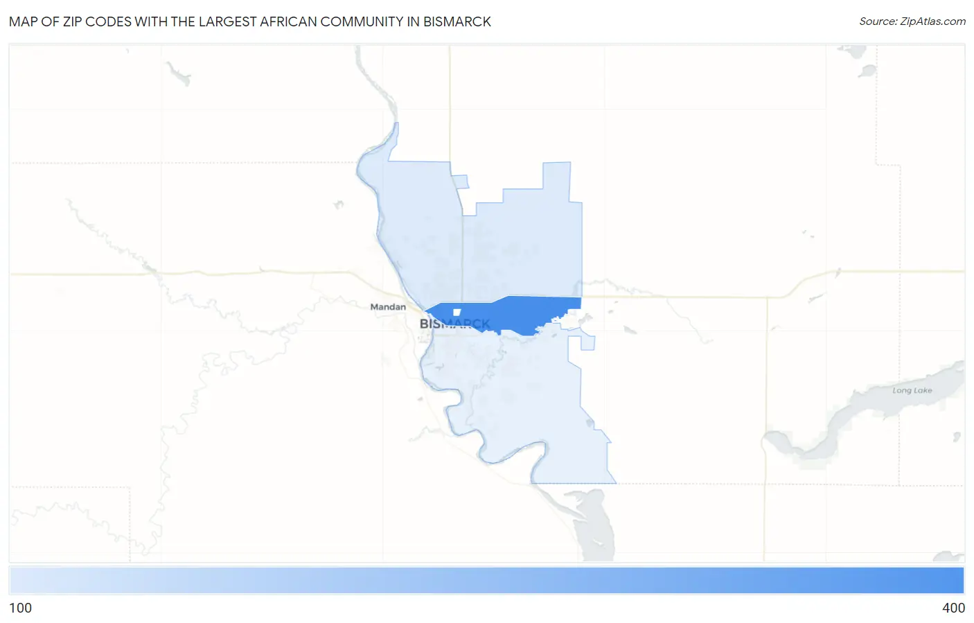 Zip Codes with the Largest African Community in Bismarck Map