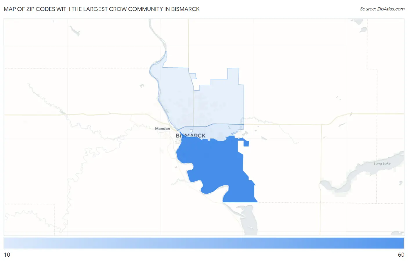 Zip Codes with the Largest Crow Community in Bismarck Map