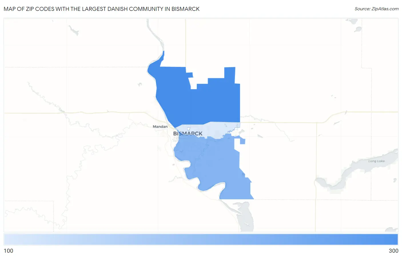 Zip Codes with the Largest Danish Community in Bismarck Map