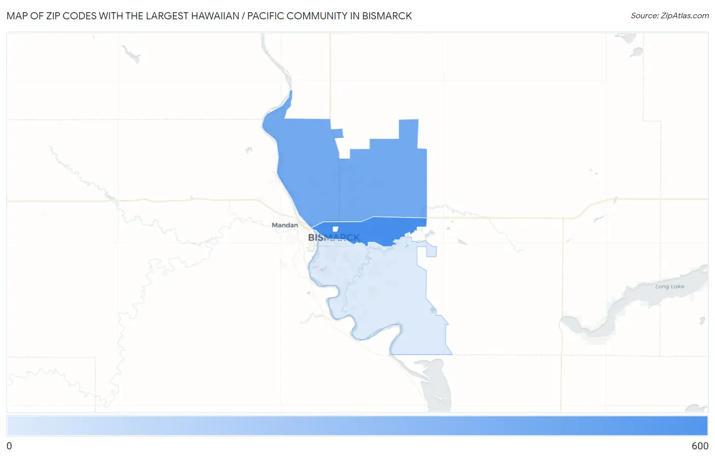 Zip Codes with the Largest Hawaiian / Pacific Community in Bismarck Map