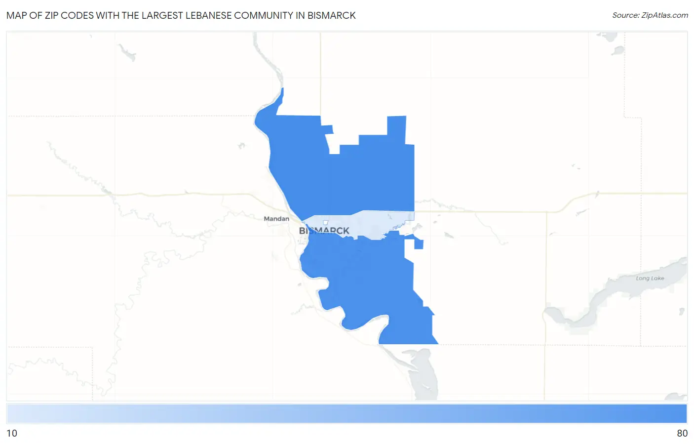 Zip Codes with the Largest Lebanese Community in Bismarck Map