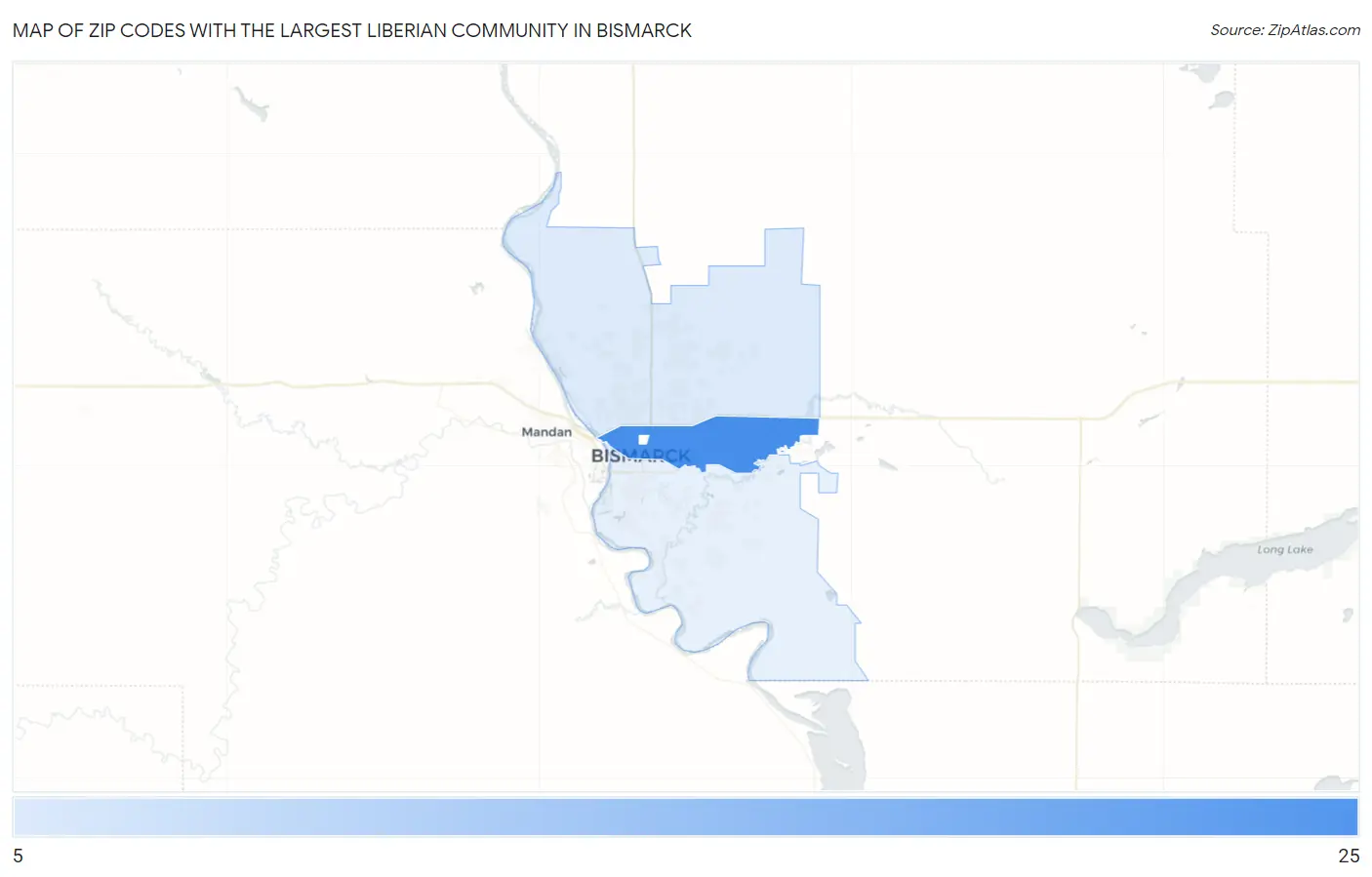 Zip Codes with the Largest Liberian Community in Bismarck Map