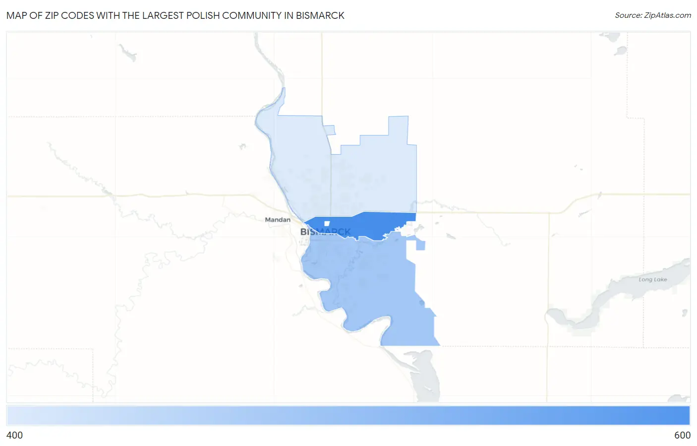 Zip Codes with the Largest Polish Community in Bismarck Map