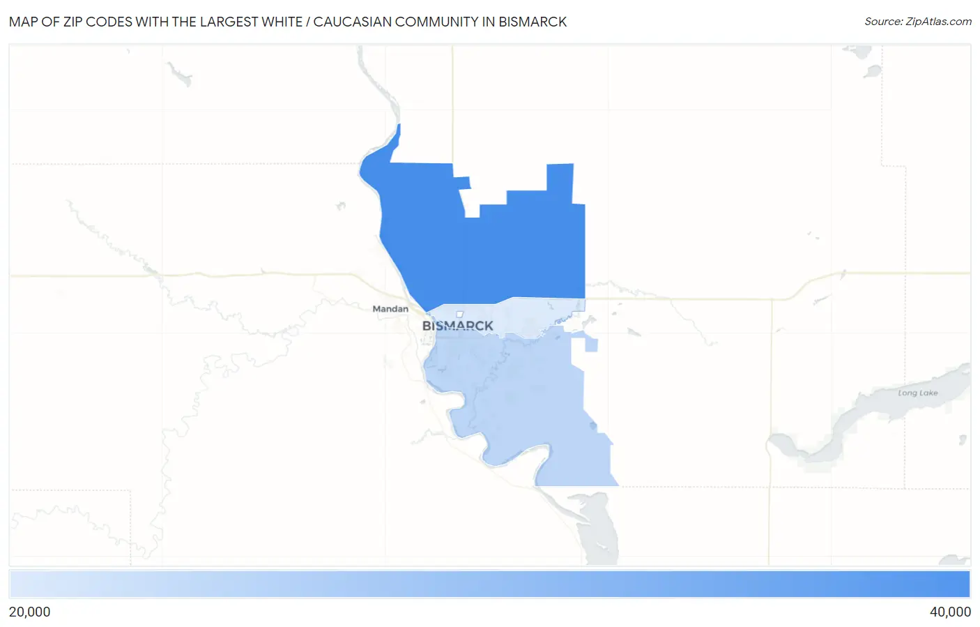 Zip Codes with the Largest White / Caucasian Community in Bismarck Map