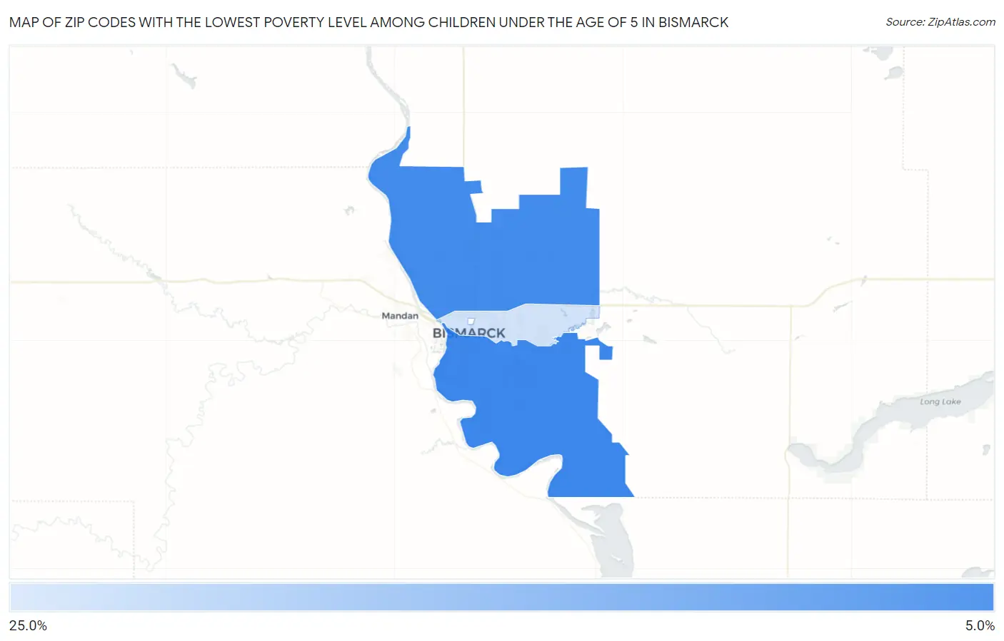 Zip Codes with the Lowest Poverty Level Among Children Under the Age of 5 in Bismarck Map