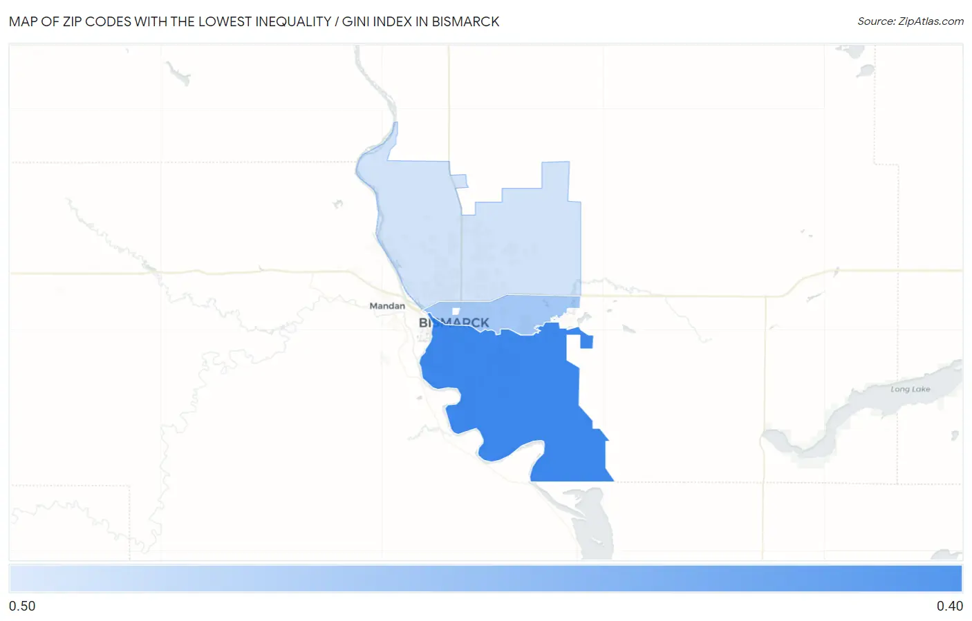 Zip Codes with the Lowest Inequality / Gini Index in Bismarck Map