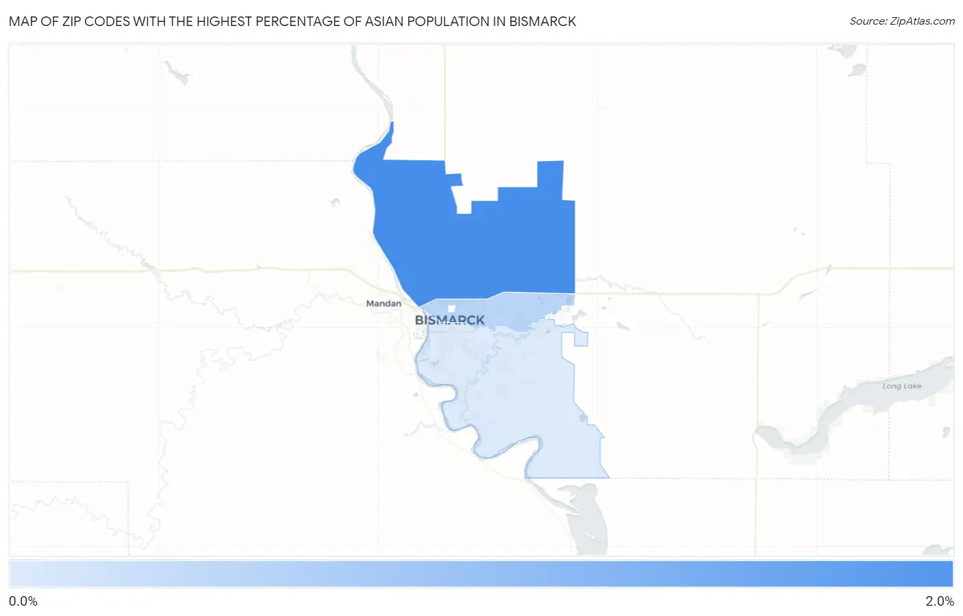 Zip Codes with the Highest Percentage of Asian Population in Bismarck Map