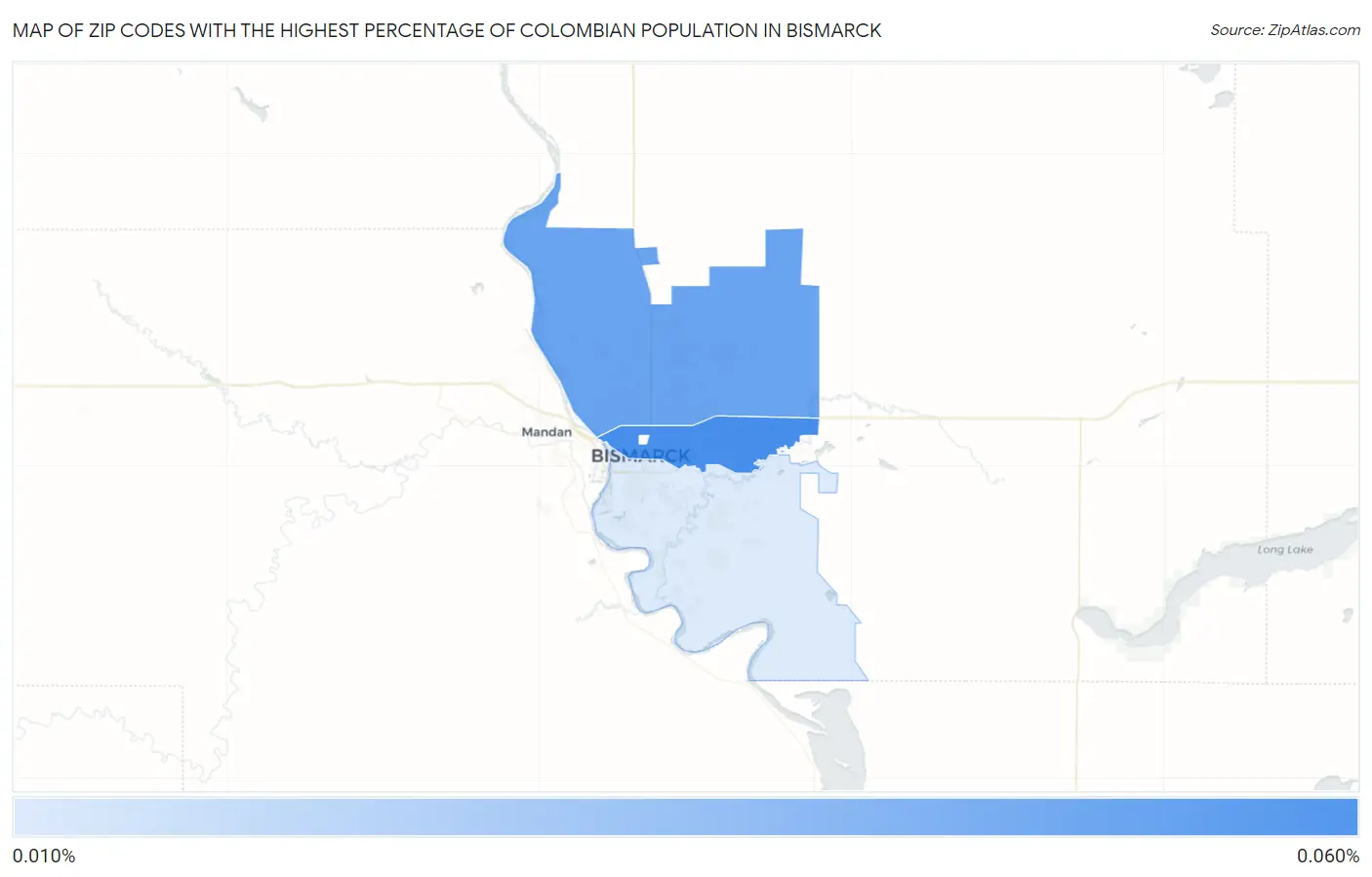 Zip Codes with the Highest Percentage of Colombian Population in Bismarck Map