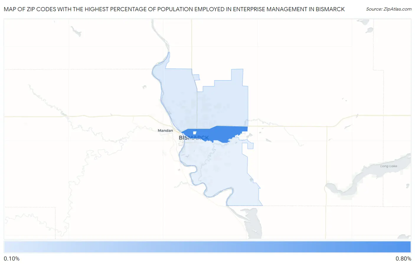 Zip Codes with the Highest Percentage of Population Employed in Enterprise Management in Bismarck Map