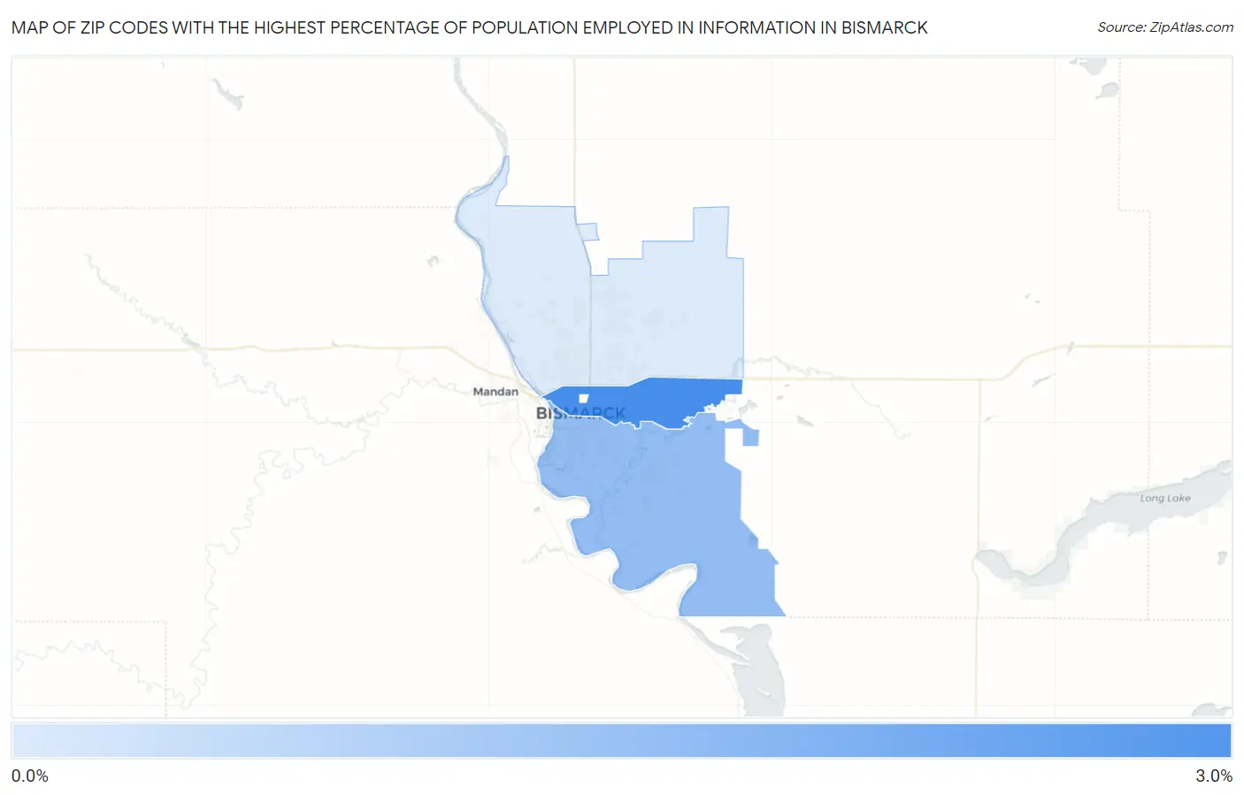 Zip Codes with the Highest Percentage of Population Employed in Information in Bismarck Map
