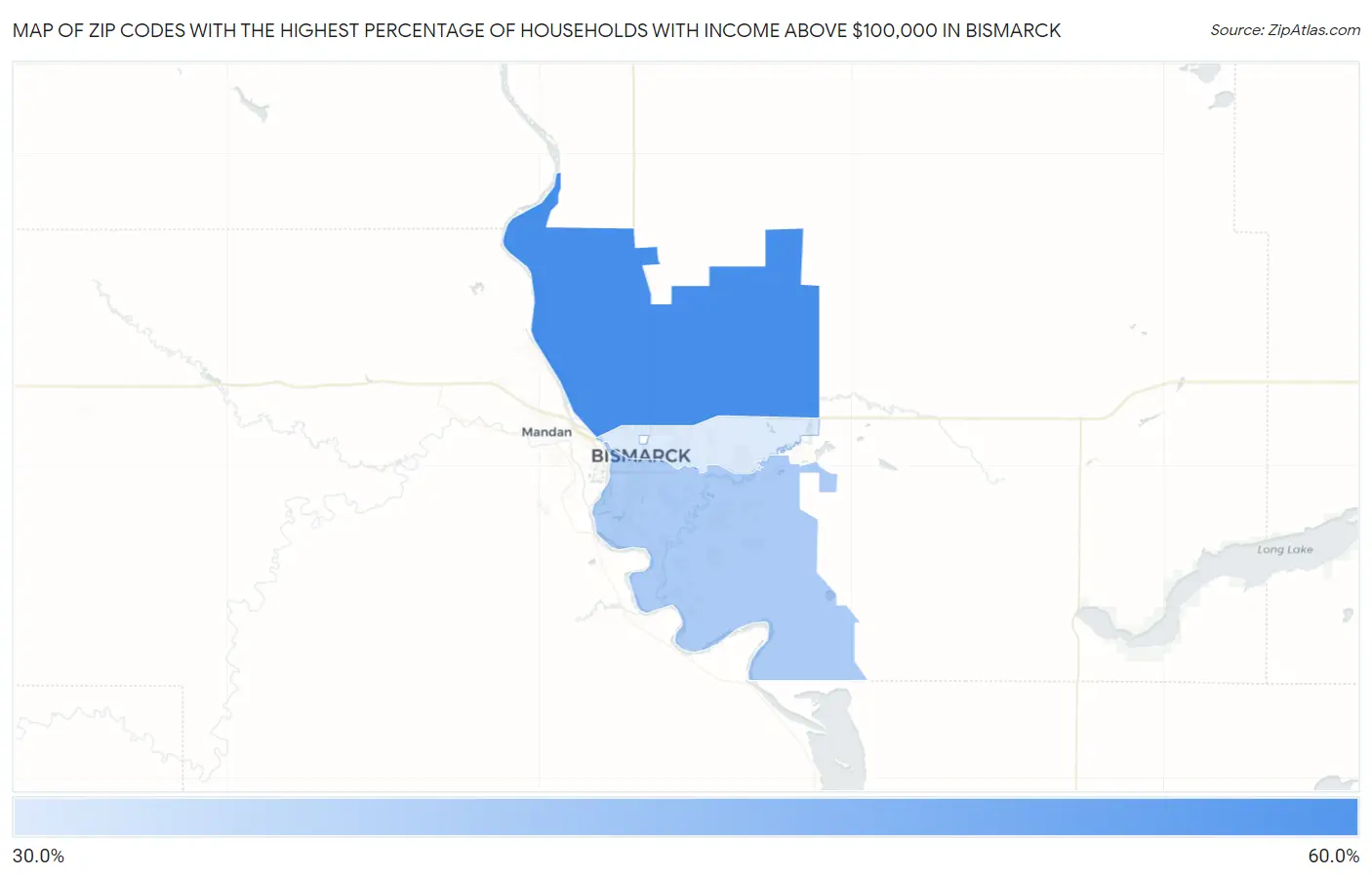 Zip Codes with the Highest Percentage of Households with Income Above $100,000 in Bismarck Map