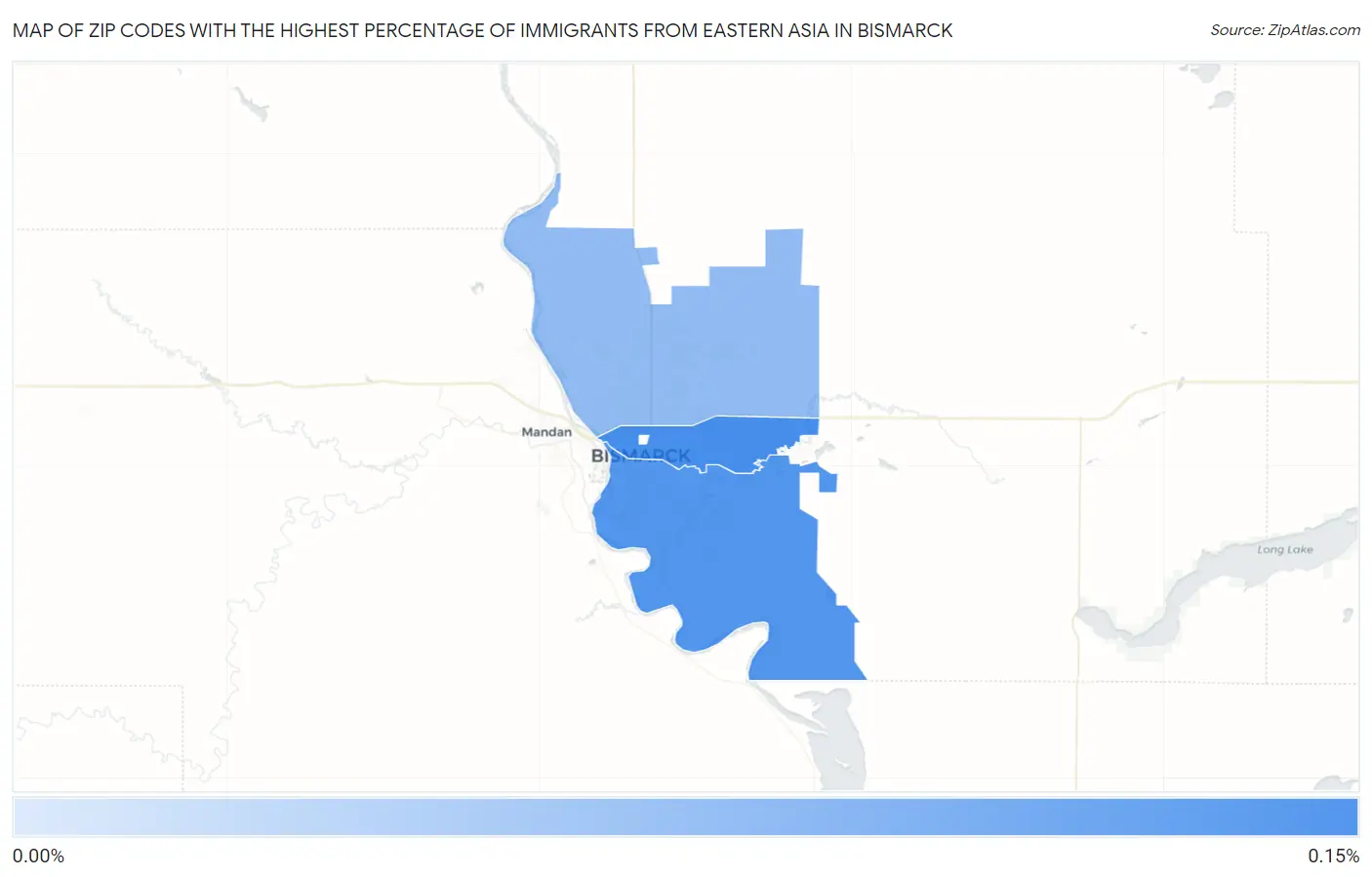 Zip Codes with the Highest Percentage of Immigrants from Eastern Asia in Bismarck Map