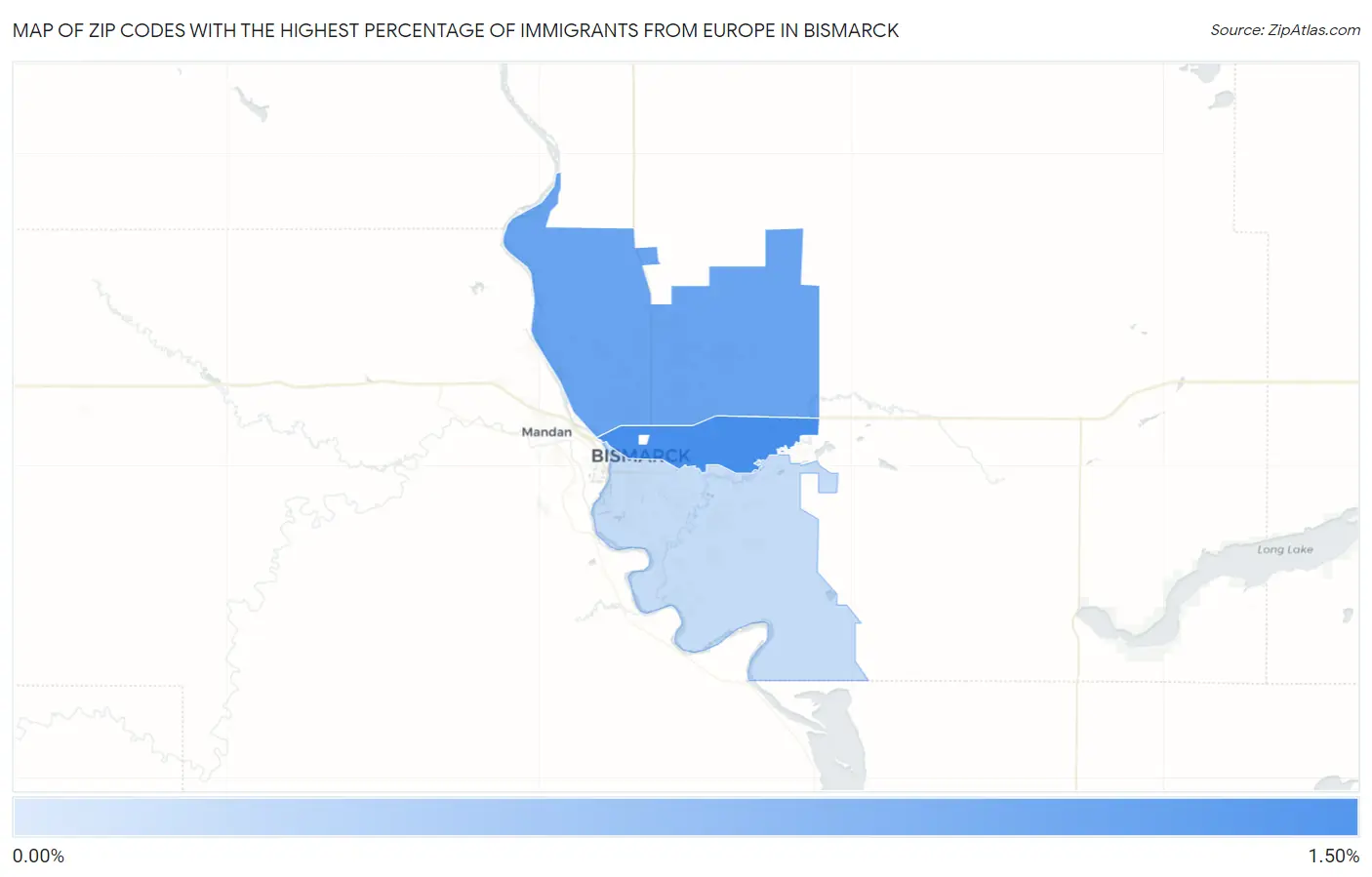 Zip Codes with the Highest Percentage of Immigrants from Europe in Bismarck Map