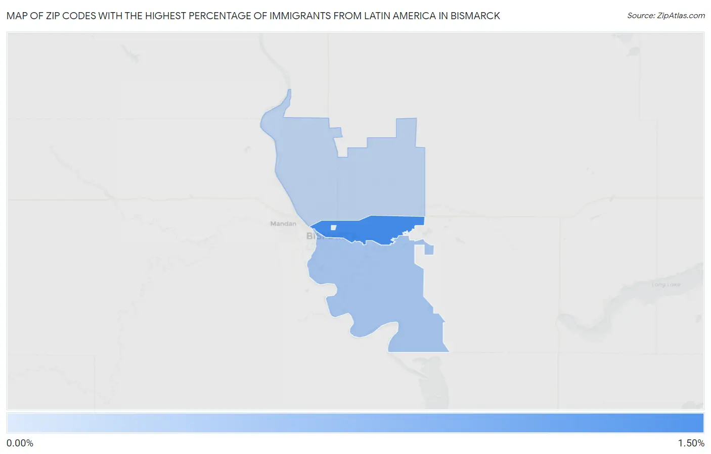 Zip Codes with the Highest Percentage of Immigrants from Latin America in Bismarck Map