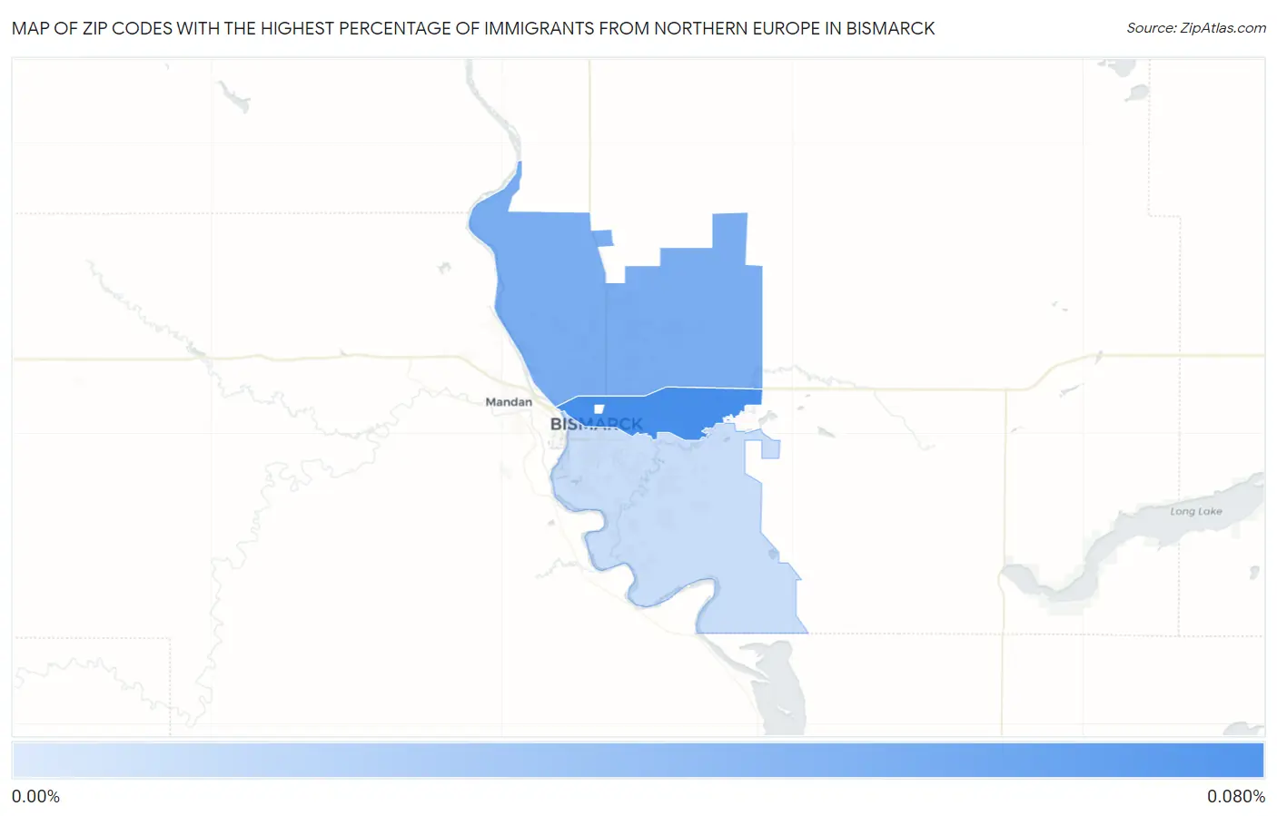 Zip Codes with the Highest Percentage of Immigrants from Northern Europe in Bismarck Map