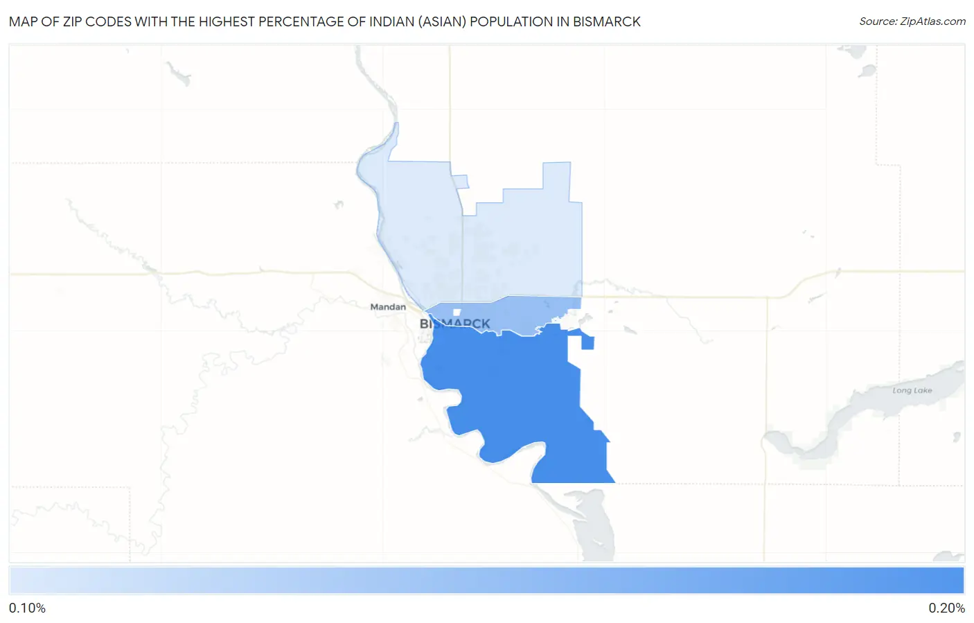 Zip Codes with the Highest Percentage of Indian (Asian) Population in Bismarck Map