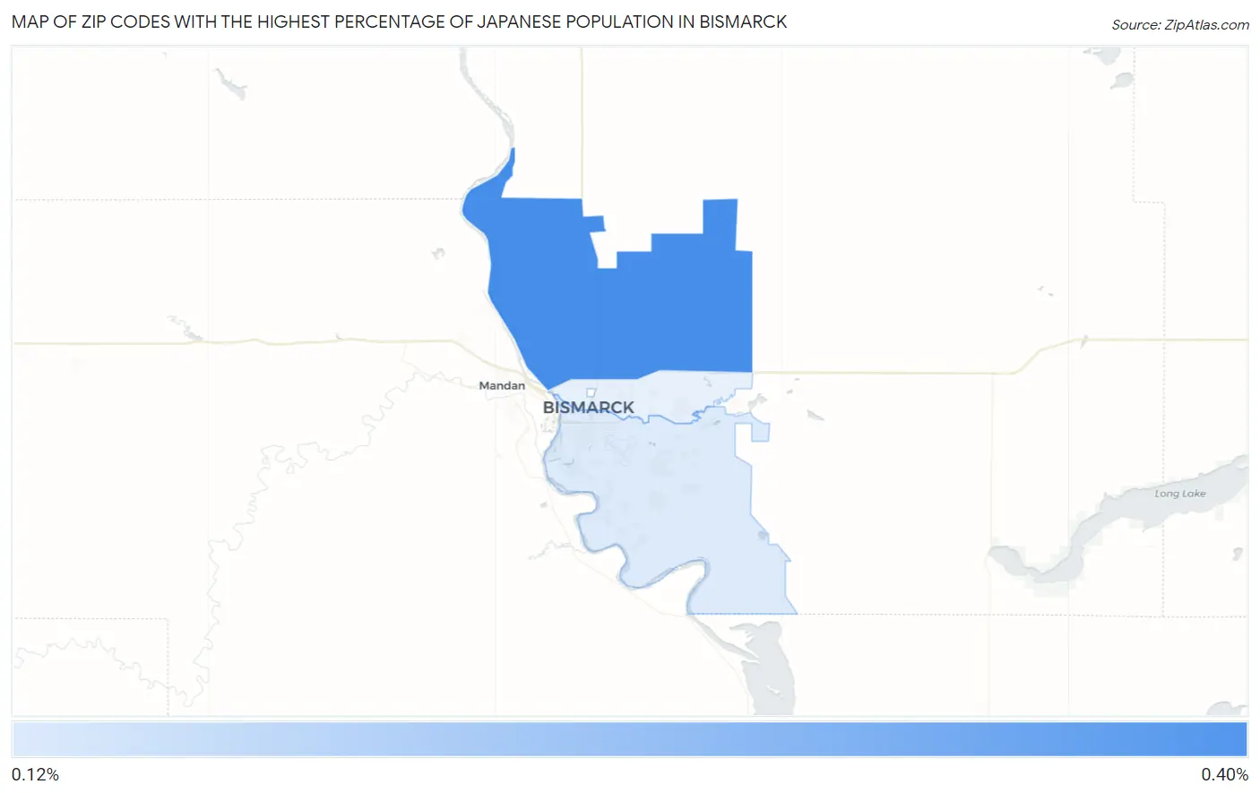 Zip Codes with the Highest Percentage of Japanese Population in Bismarck Map