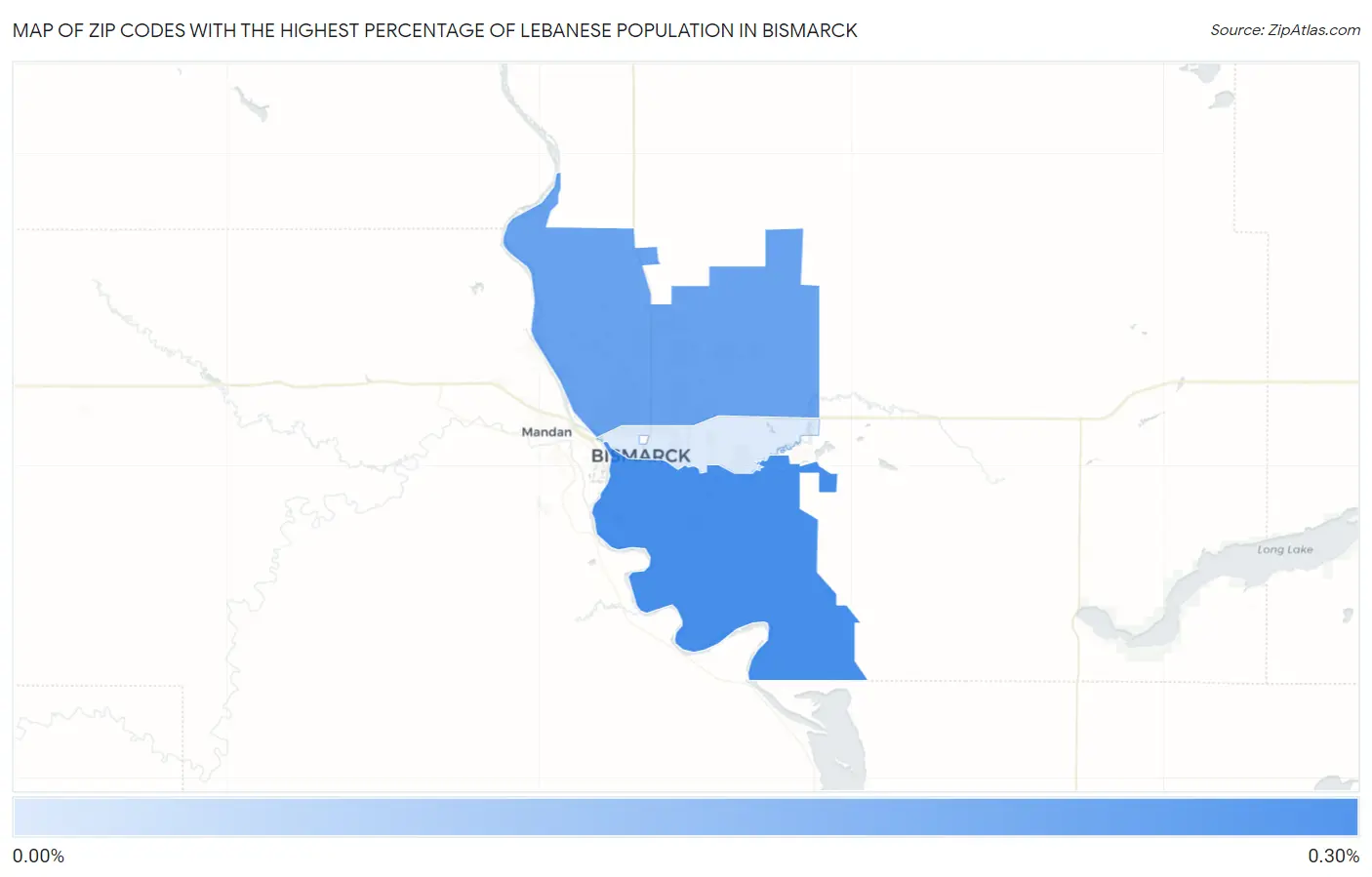 Zip Codes with the Highest Percentage of Lebanese Population in Bismarck Map