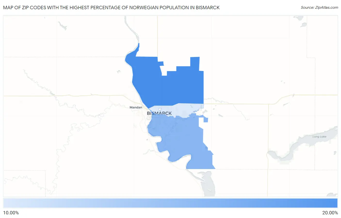 Zip Codes with the Highest Percentage of Norwegian Population in Bismarck Map