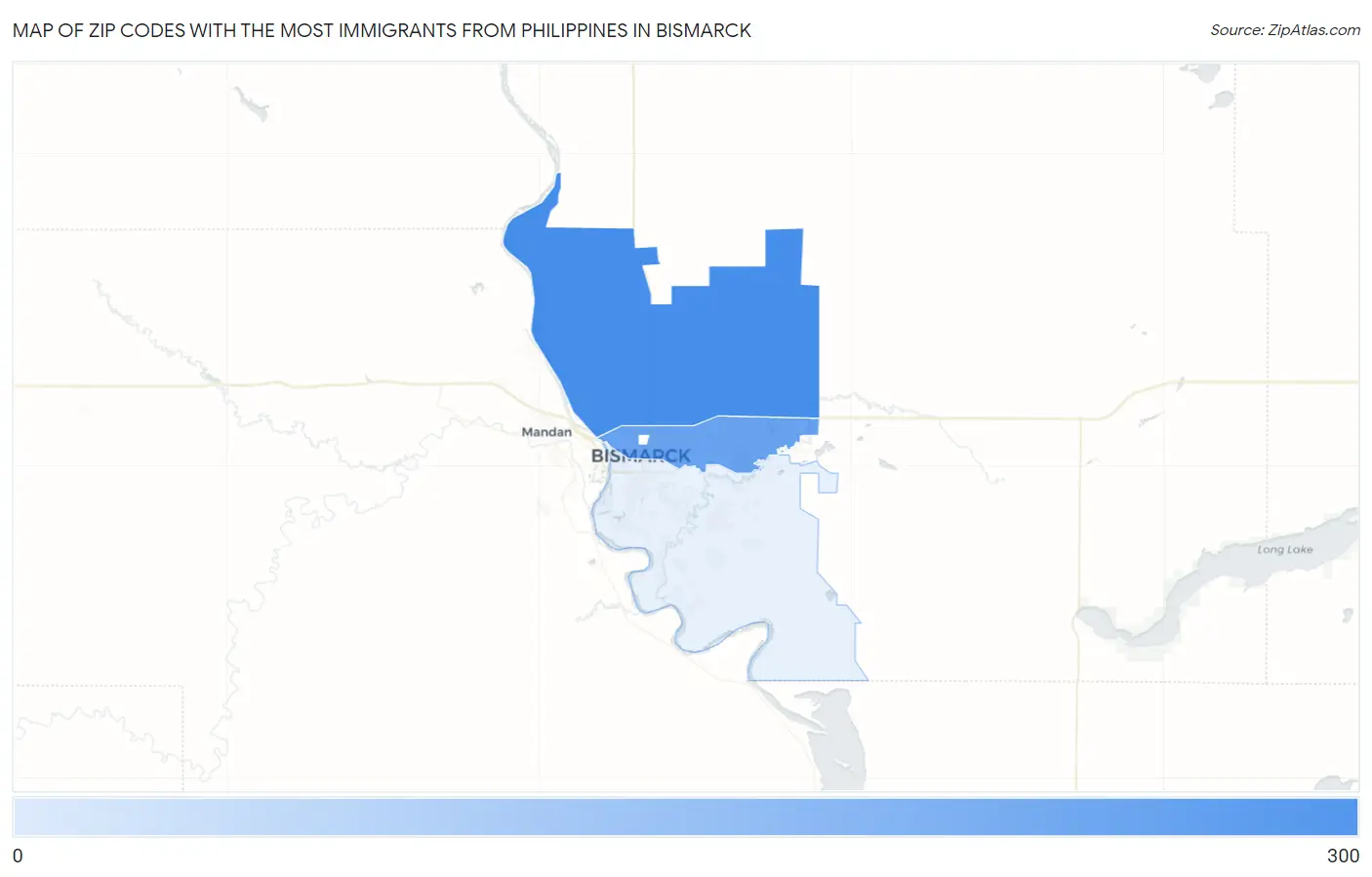 Zip Codes with the Most Immigrants from Philippines in Bismarck Map