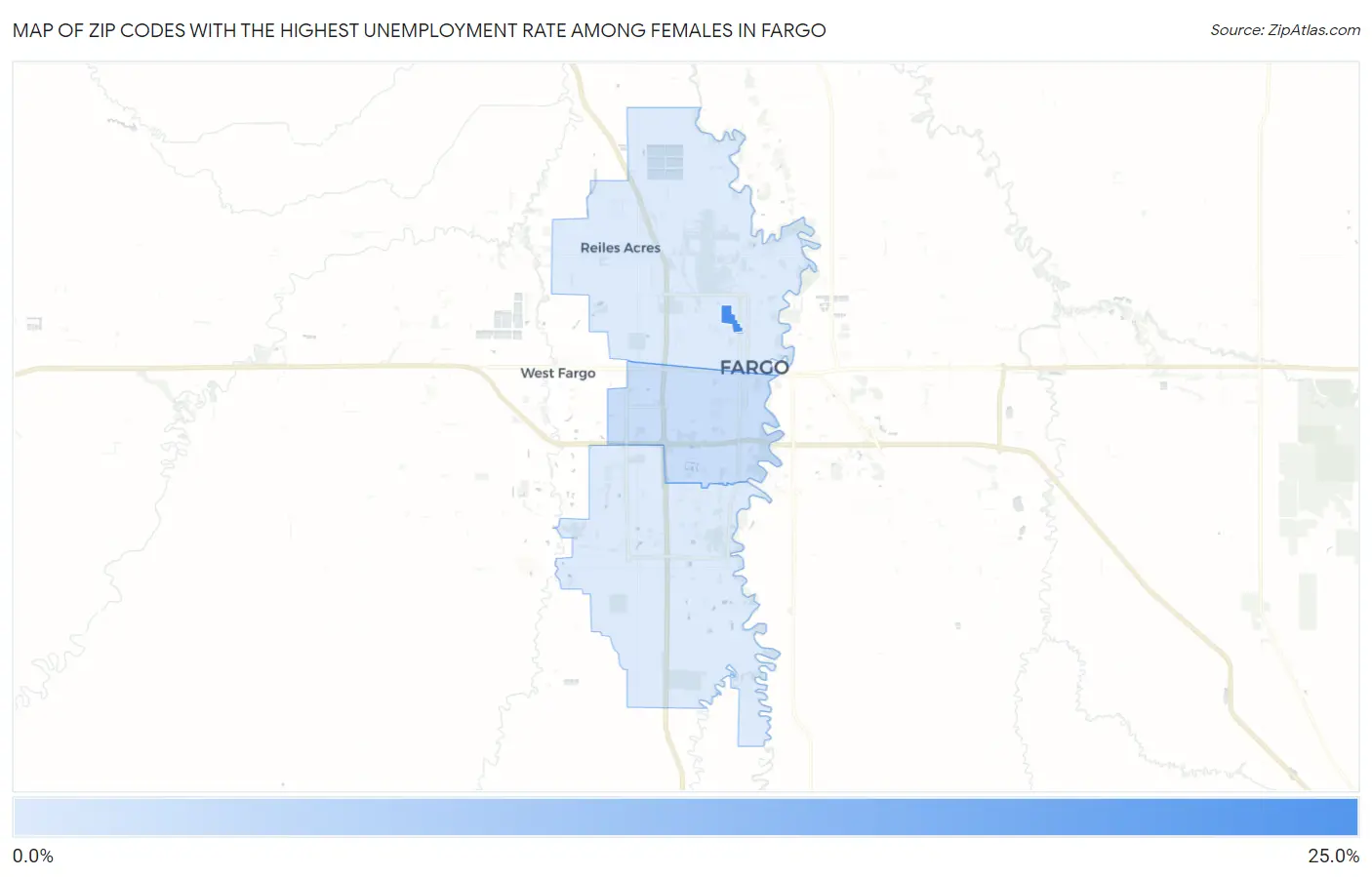 Zip Codes with the Highest Unemployment Rate Among Females in Fargo Map