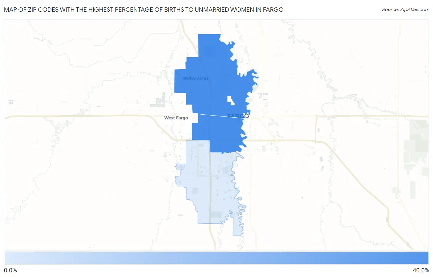 Zip Codes with the Highest Percentage of Births to Unmarried Women in Fargo Map