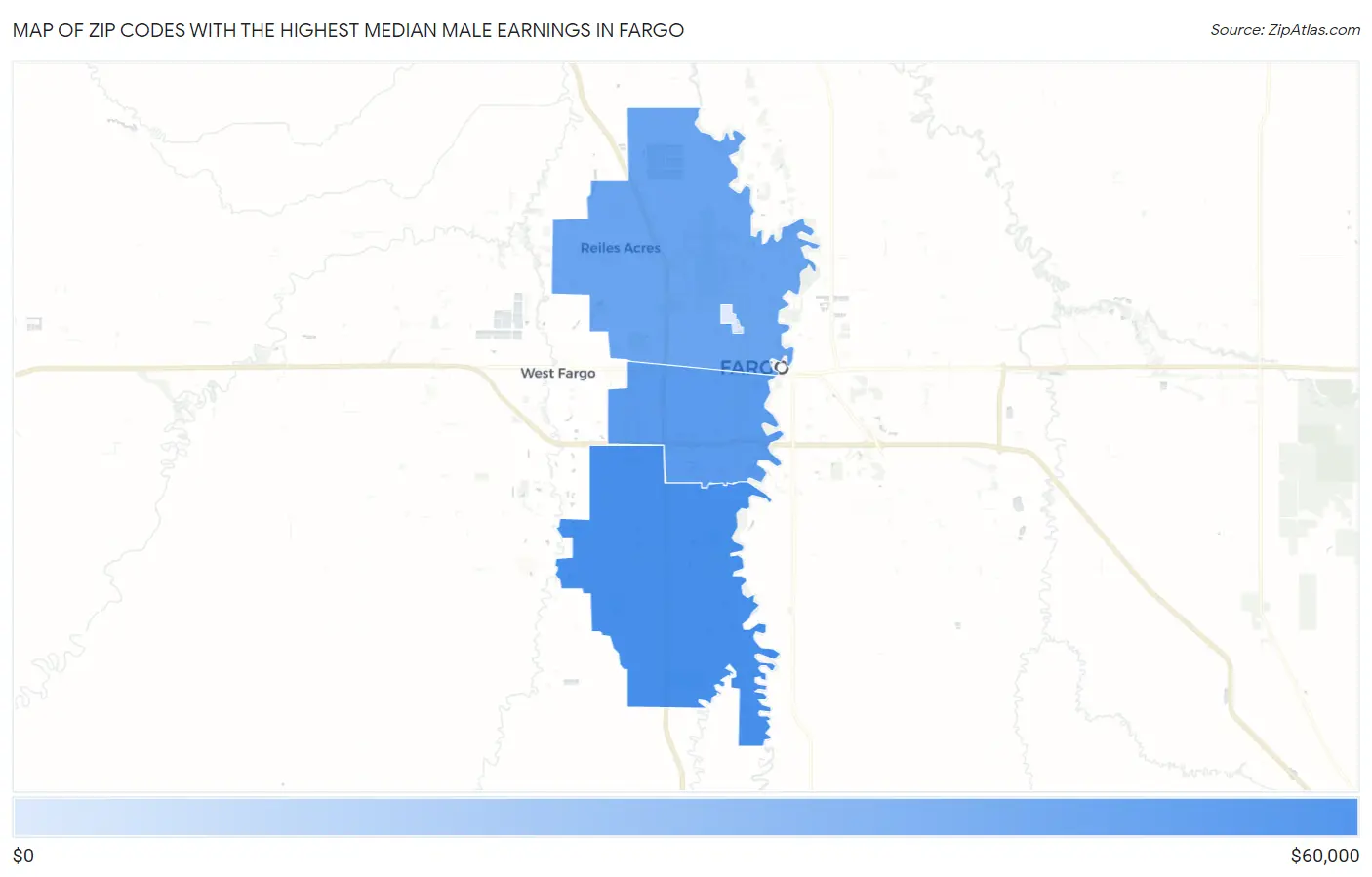 Zip Codes with the Highest Median Male Earnings in Fargo Map