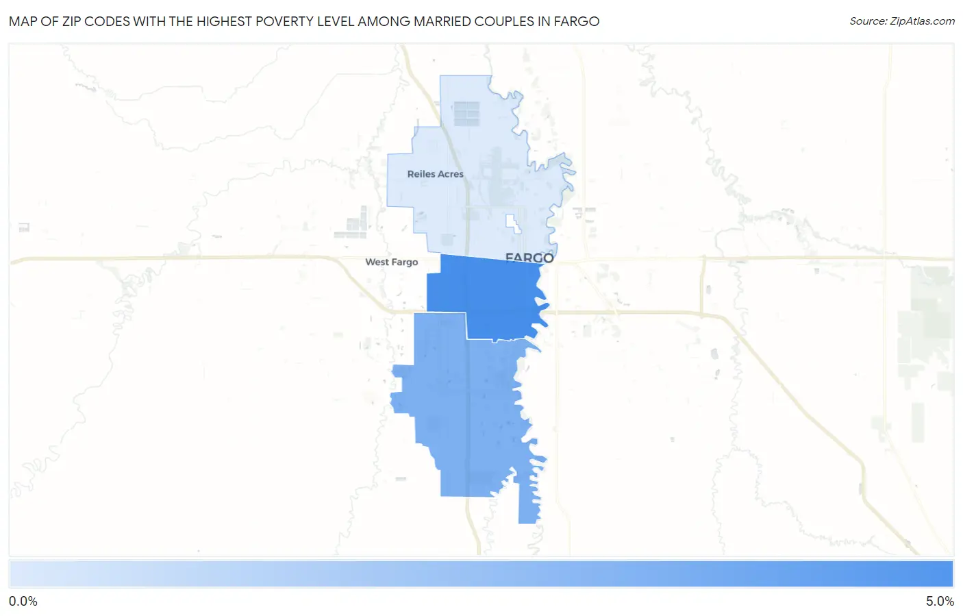 Zip Codes with the Highest Poverty Level Among Married Couples in Fargo Map