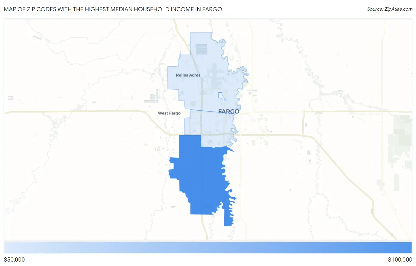 Zip Codes with the Highest Median Household Income in Fargo Map
