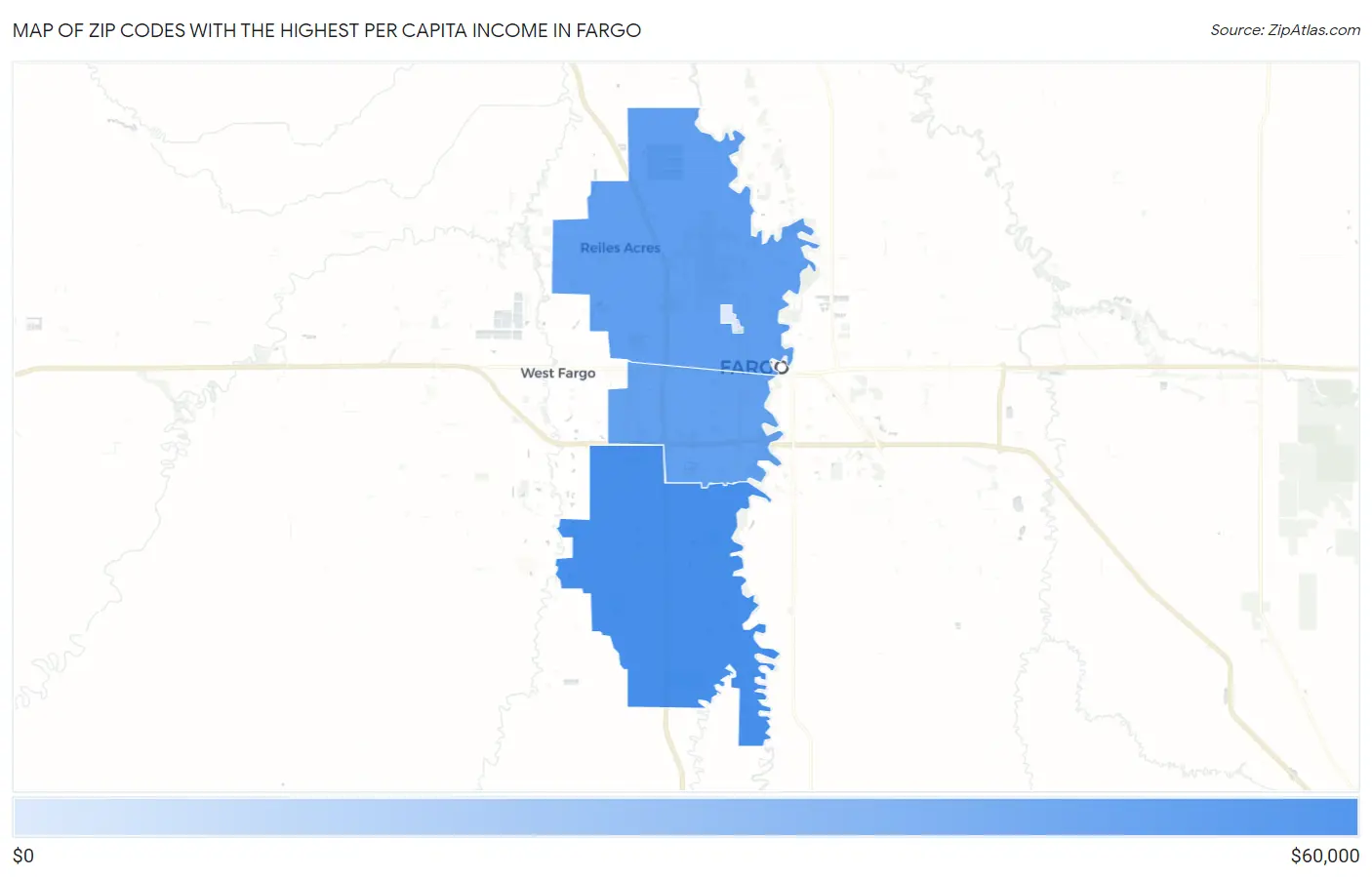 Zip Codes with the Highest Per Capita Income in Fargo Map