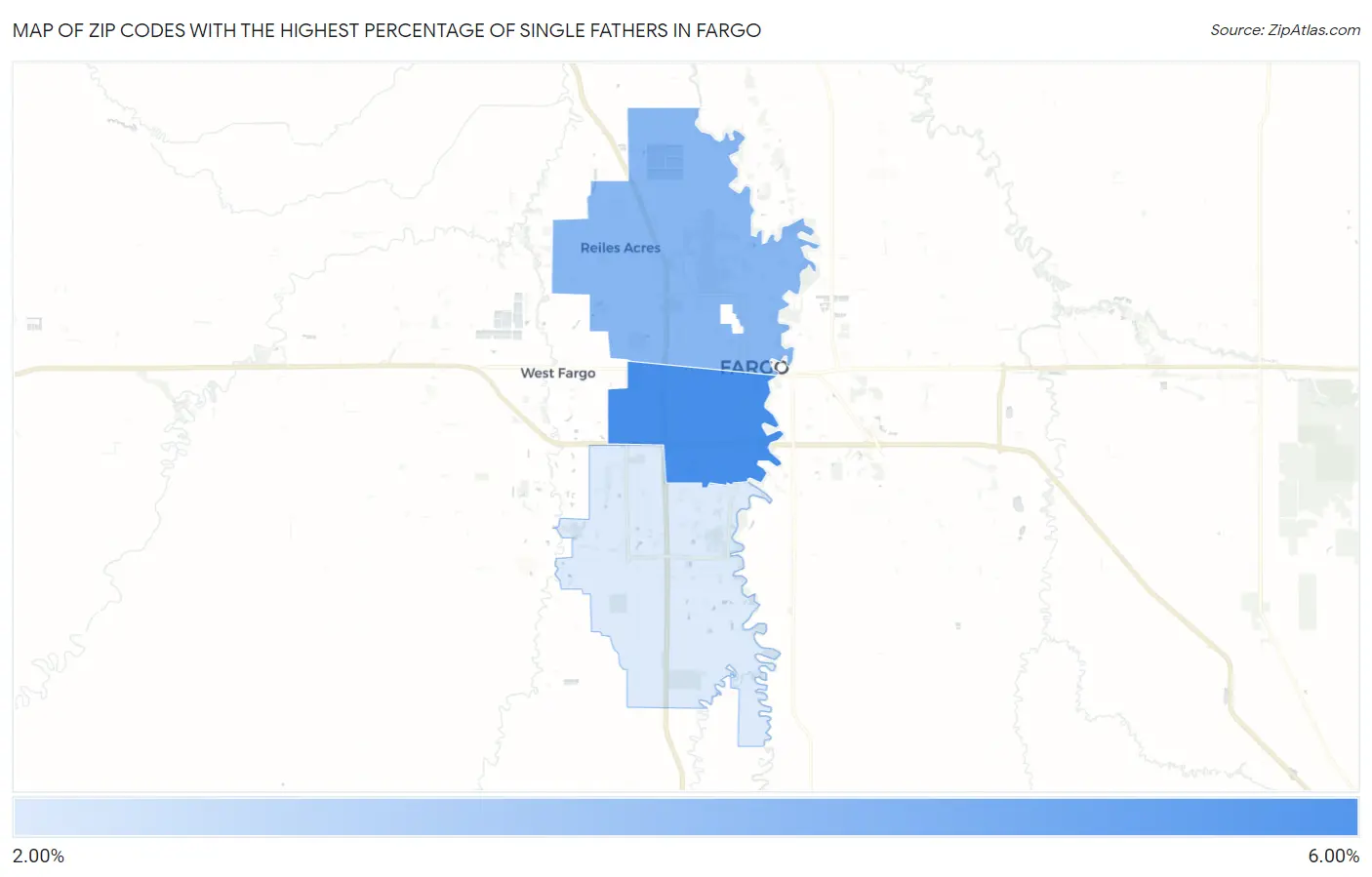 Zip Codes with the Highest Percentage of Single Fathers in Fargo Map