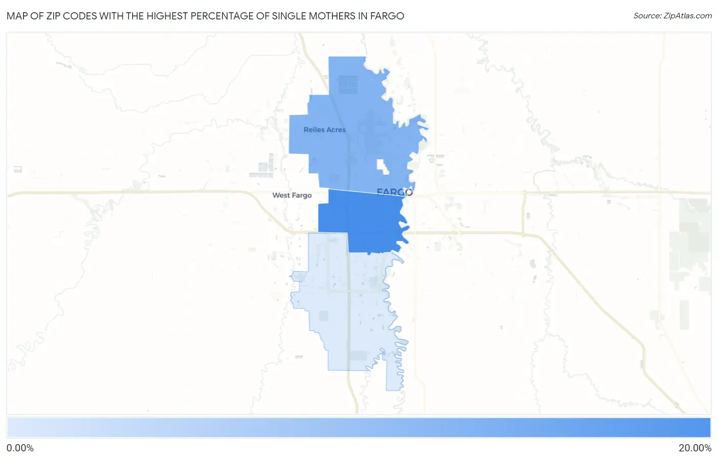 Zip Codes with the Highest Percentage of Single Mothers in Fargo Map