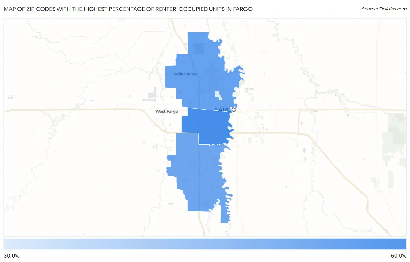 Zip Codes with the Highest Percentage of Renter-Occupied Units in Fargo Map