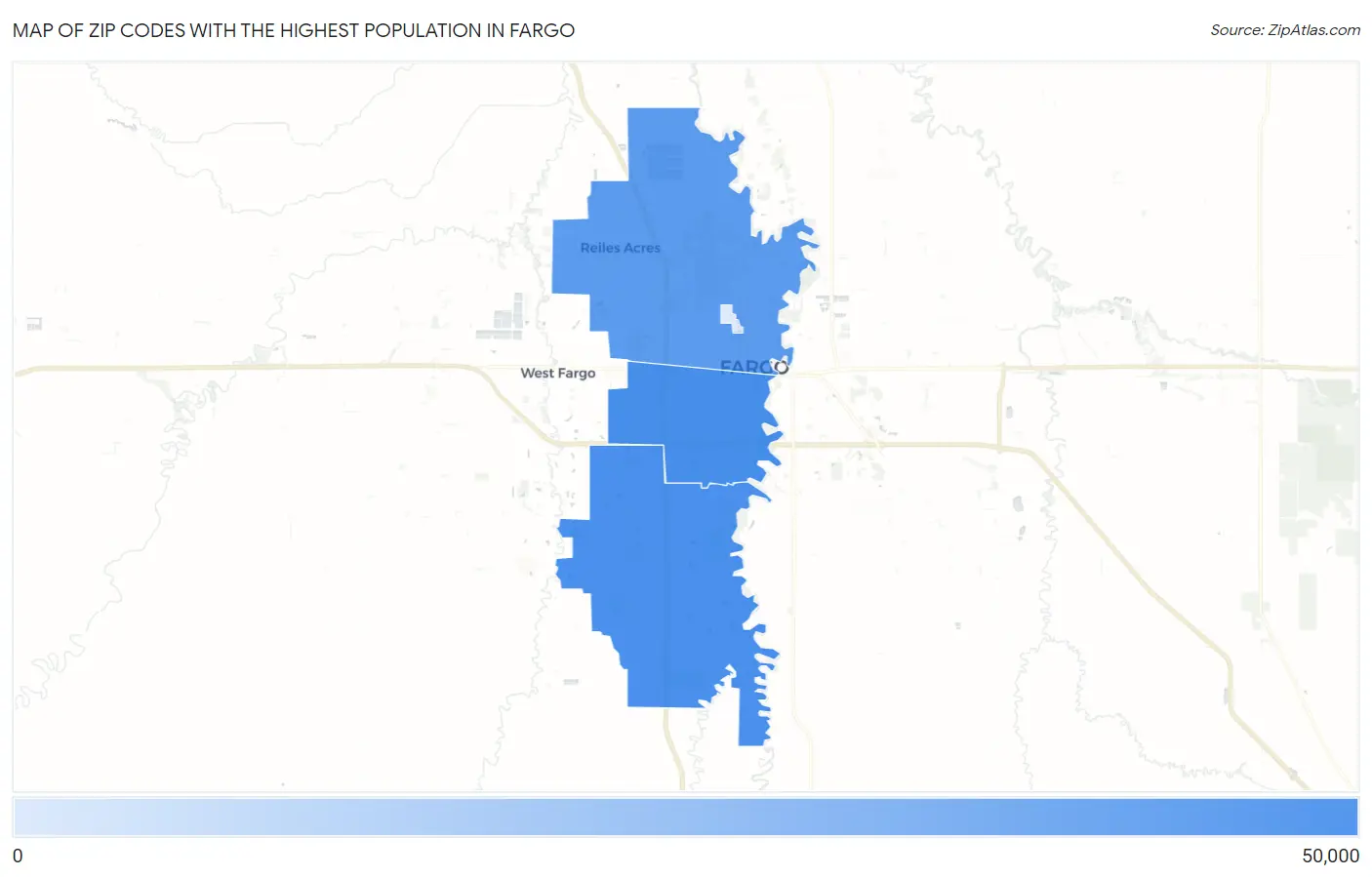 Zip Codes with the Highest Population in Fargo Map