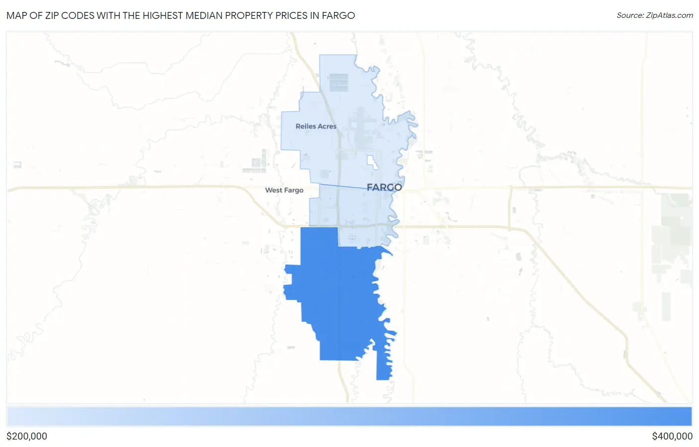 Zip Codes with the Highest Median Property Prices in Fargo Map