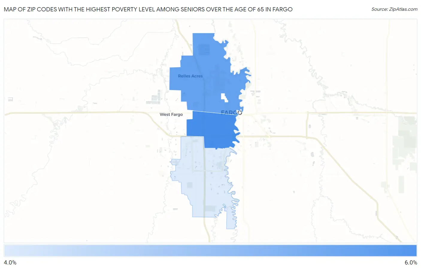 Zip Codes with the Highest Poverty Level Among Seniors Over the Age of 65 in Fargo Map