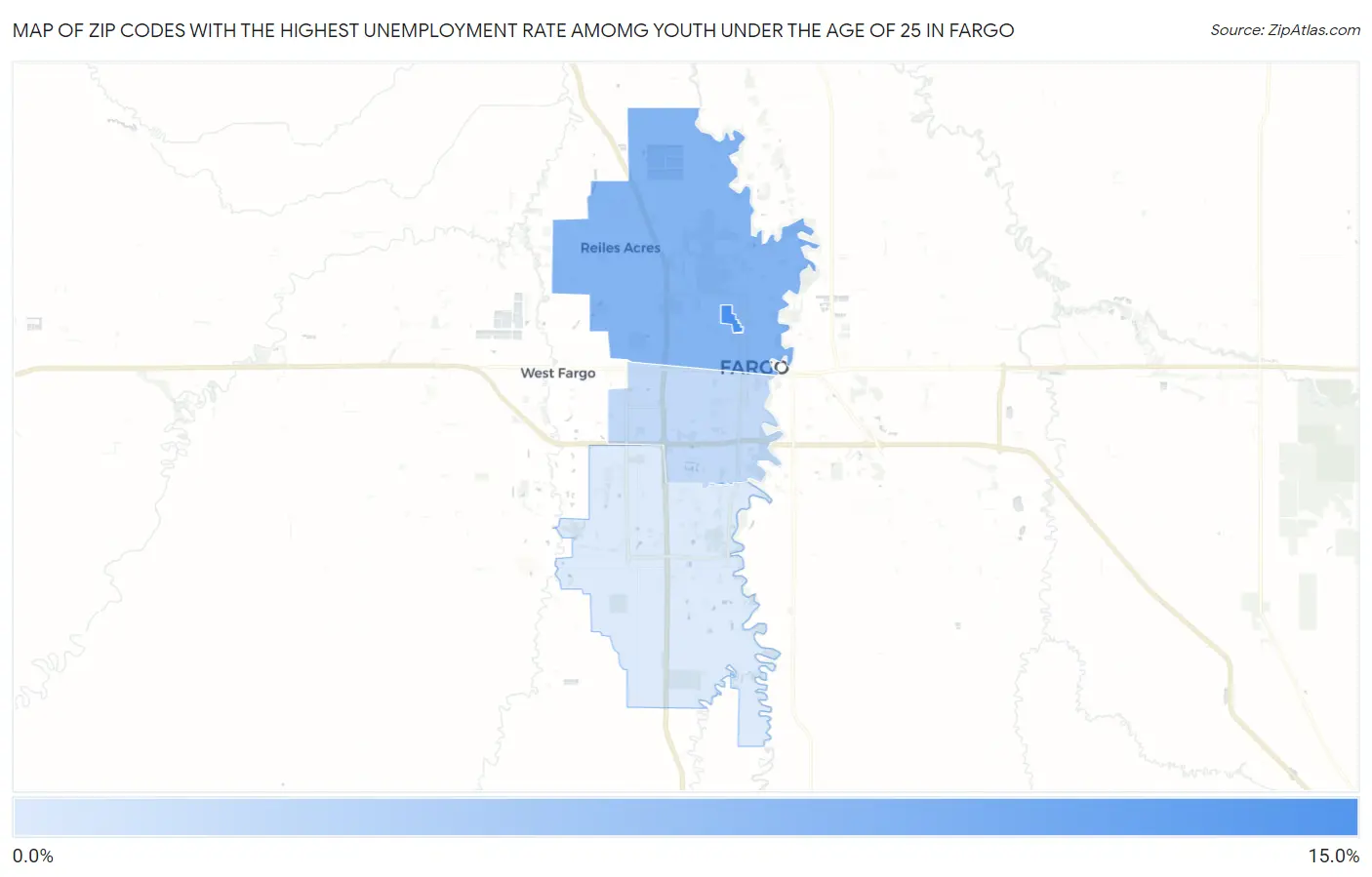 Zip Codes with the Highest Unemployment Rate Amomg Youth Under the Age of 25 in Fargo Map