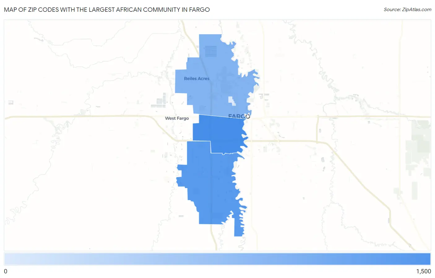 Zip Codes with the Largest African Community in Fargo Map