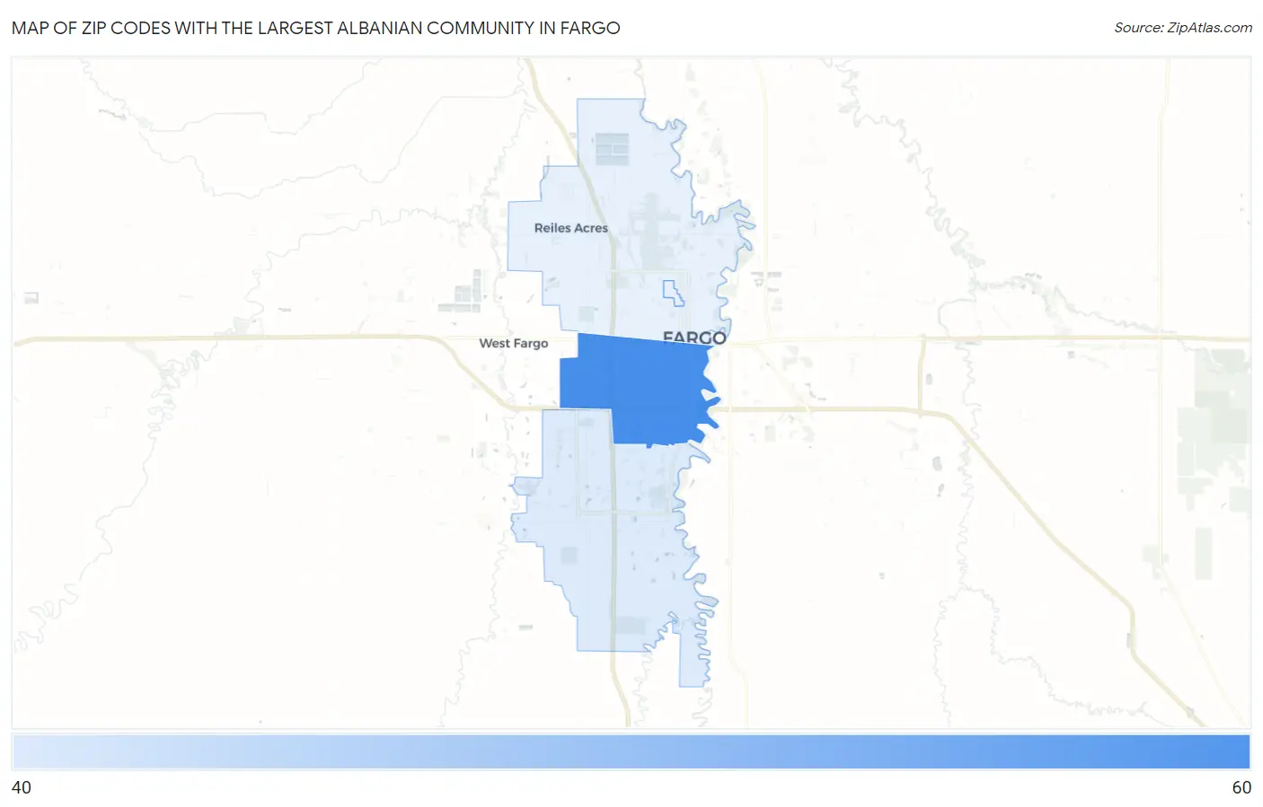 Zip Codes with the Largest Albanian Community in Fargo Map