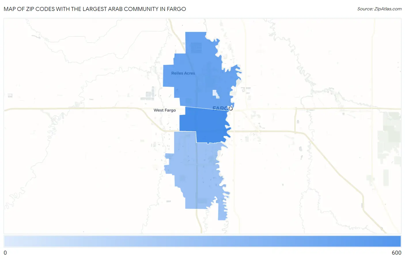 Zip Codes with the Largest Arab Community in Fargo Map