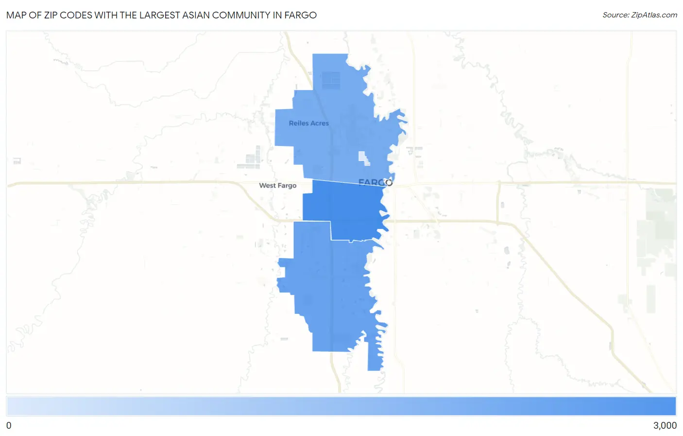 Zip Codes with the Largest Asian Community in Fargo Map