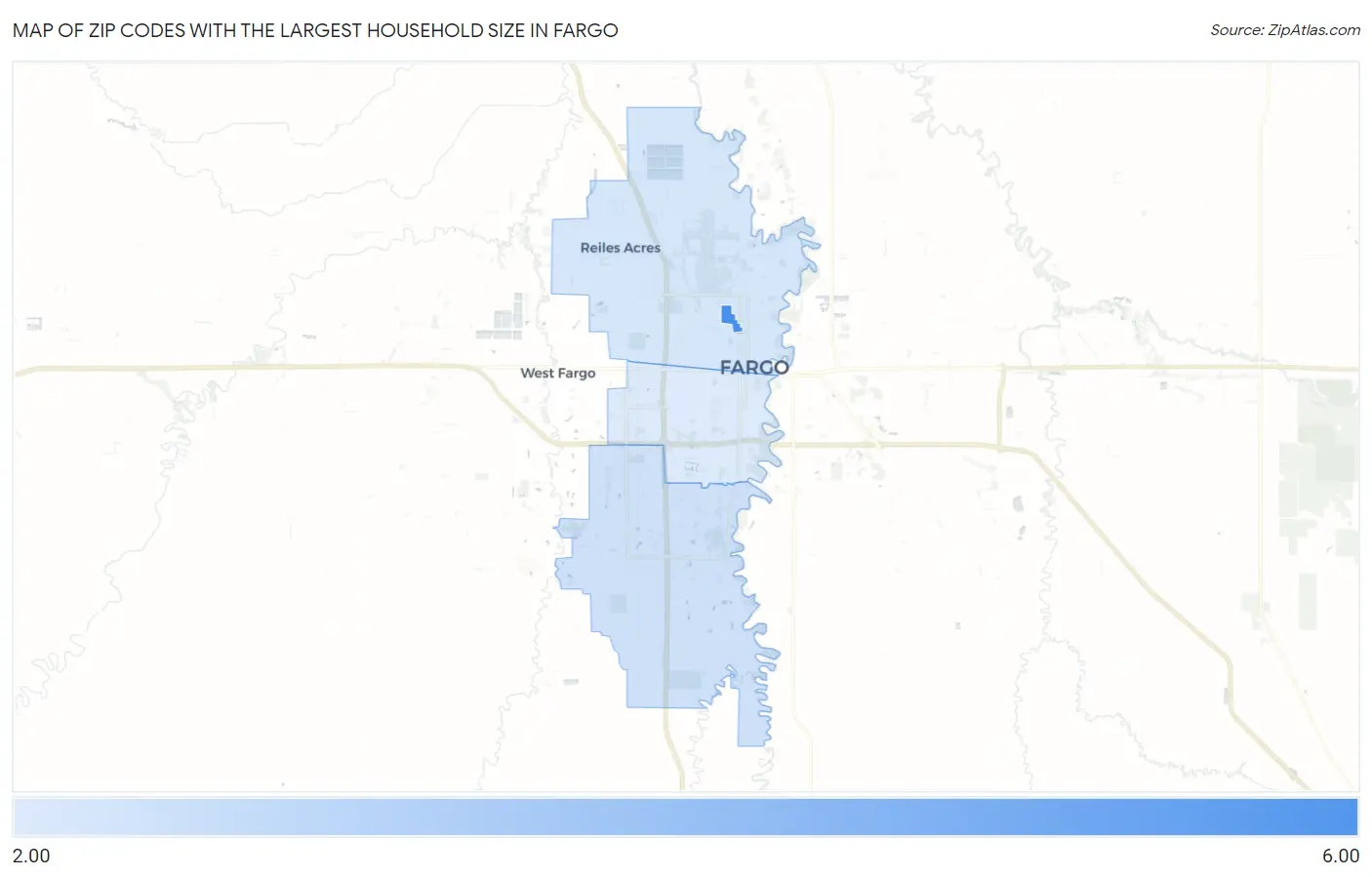 Zip Codes with the Largest Household Size in Fargo Map