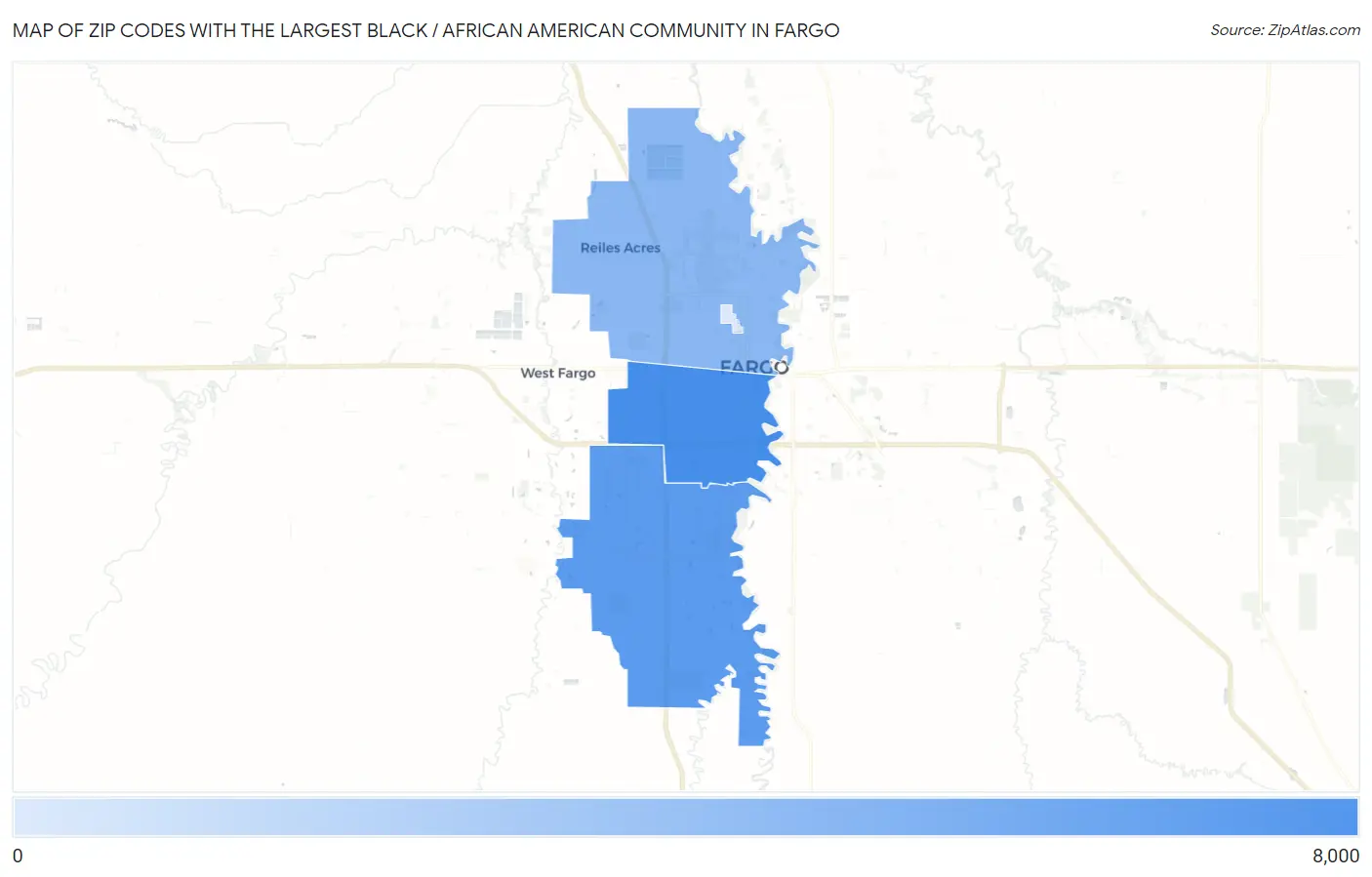 Zip Codes with the Largest Black / African American Community in Fargo Map