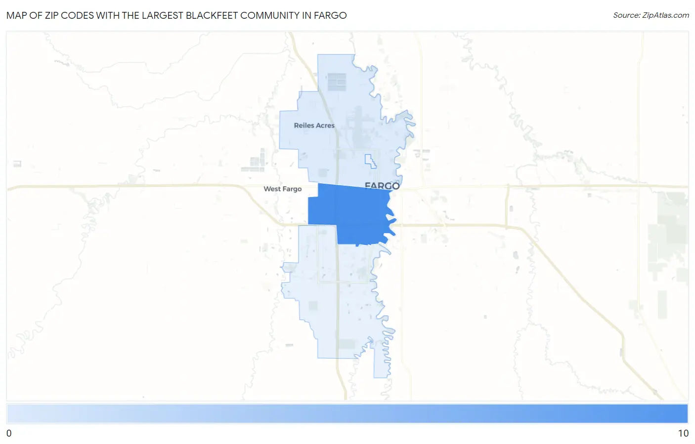Zip Codes with the Largest Blackfeet Community in Fargo Map