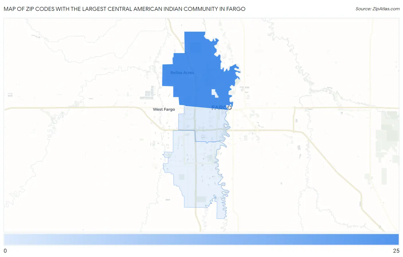 Zip Codes with the Largest Central American Indian Community in Fargo Map