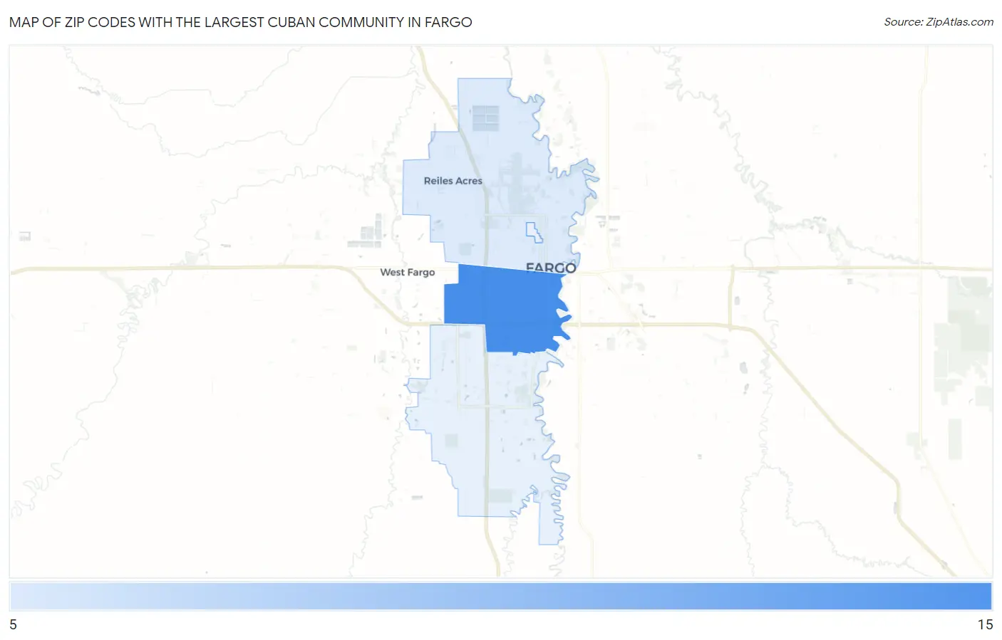 Zip Codes with the Largest Cuban Community in Fargo Map