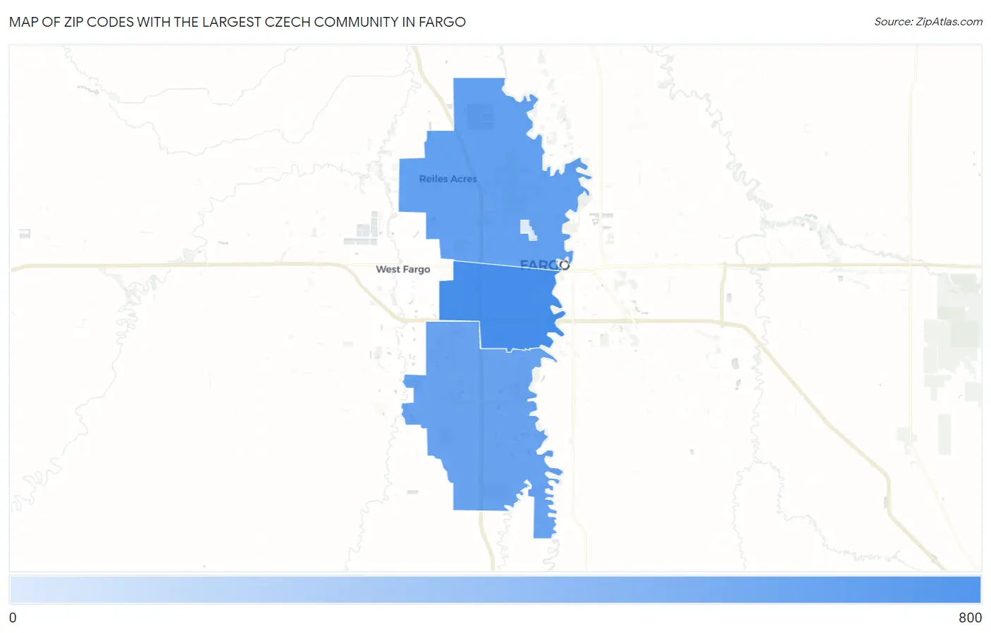 Zip Codes with the Largest Czech Community in Fargo Map