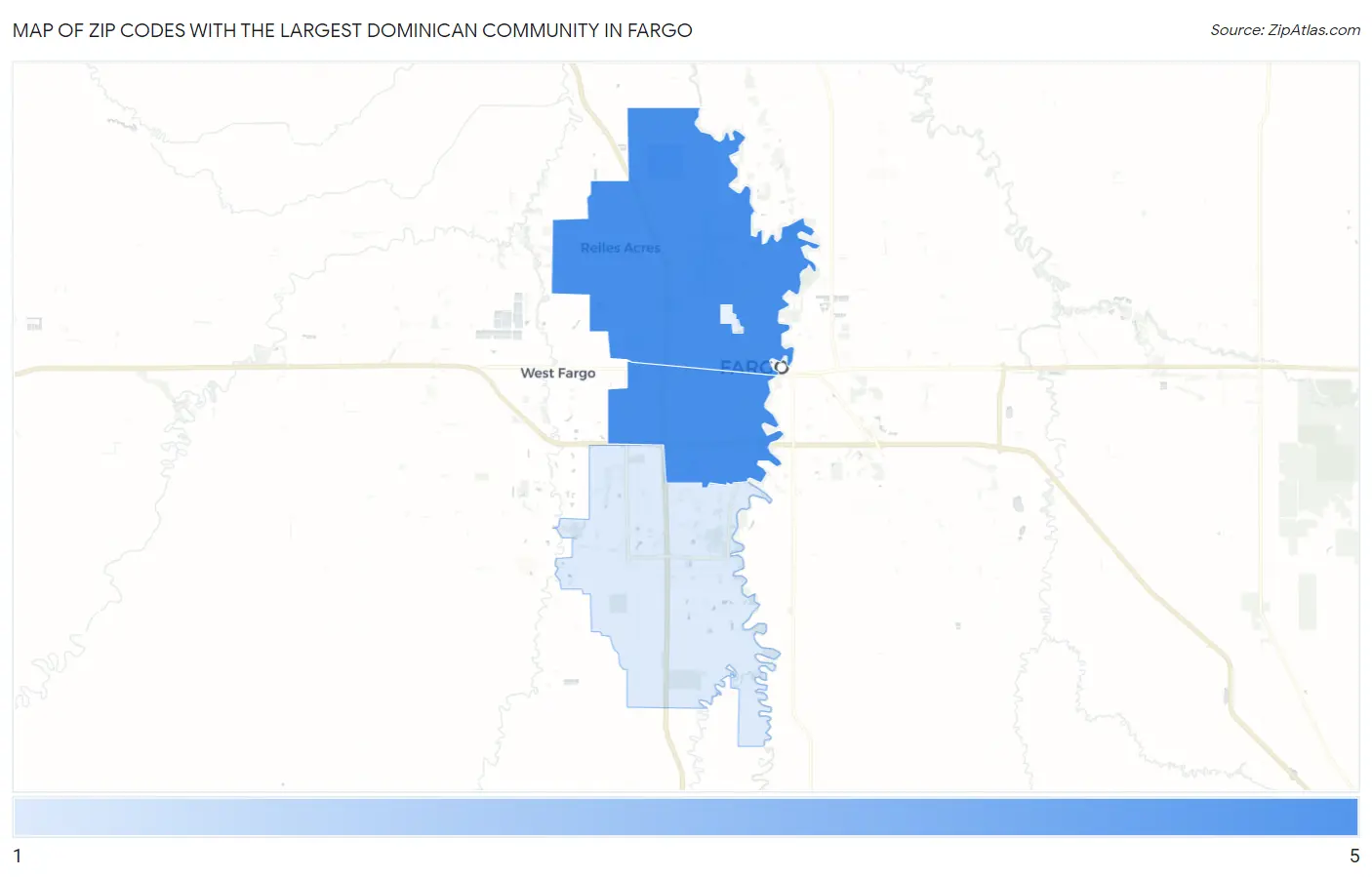 Zip Codes with the Largest Dominican Community in Fargo Map