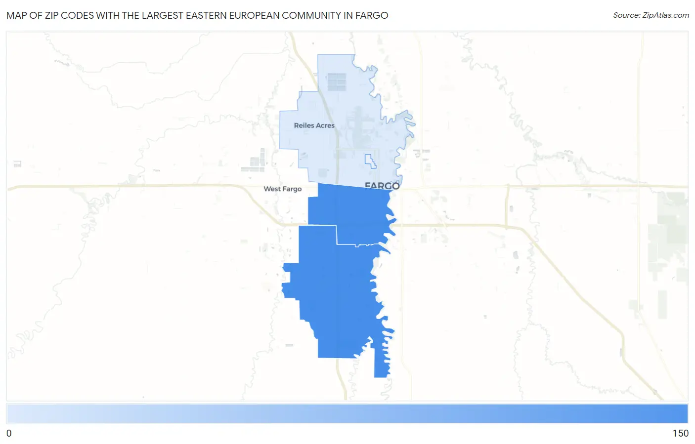 Zip Codes with the Largest Eastern European Community in Fargo Map